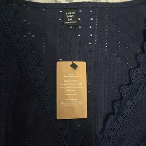 SHEIN Curve Deep Blue Lace Blouse